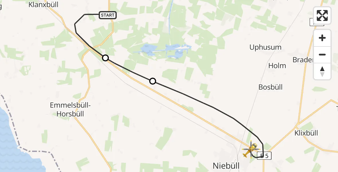 Flugroute Rettungshubschrauber Neukirchen - Niebüll, 21 Juni 2026, 15:50