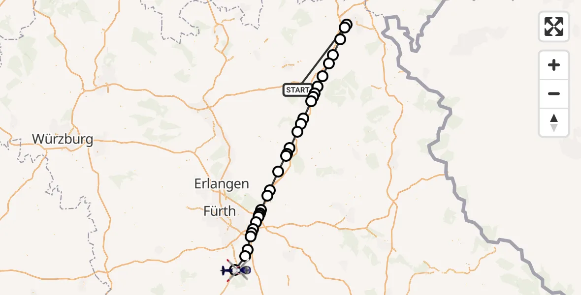 Flugroute Polizeihubschrauber Neudrossenfeld - Flugplatz Roth, 21 Juni 2026, 15:55