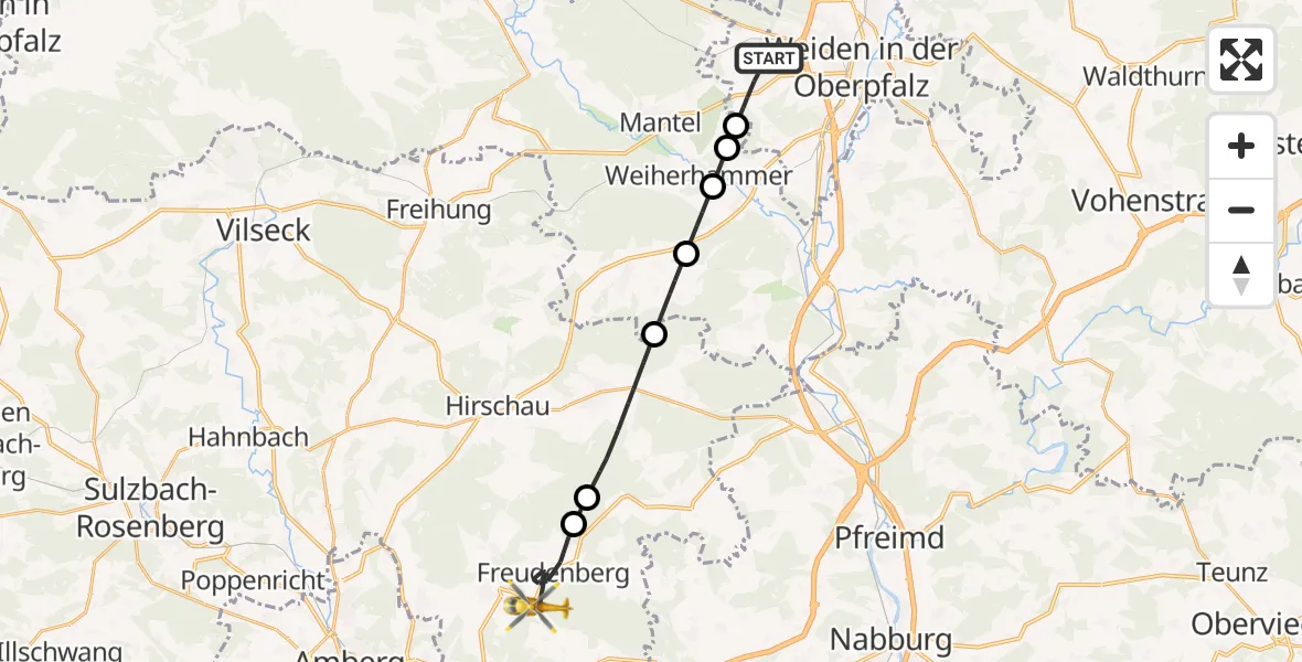 Flugroute Rettungshubschrauber Weiden i.d.OPf. - Freudenberg, 21 Juni 2026, 15:59