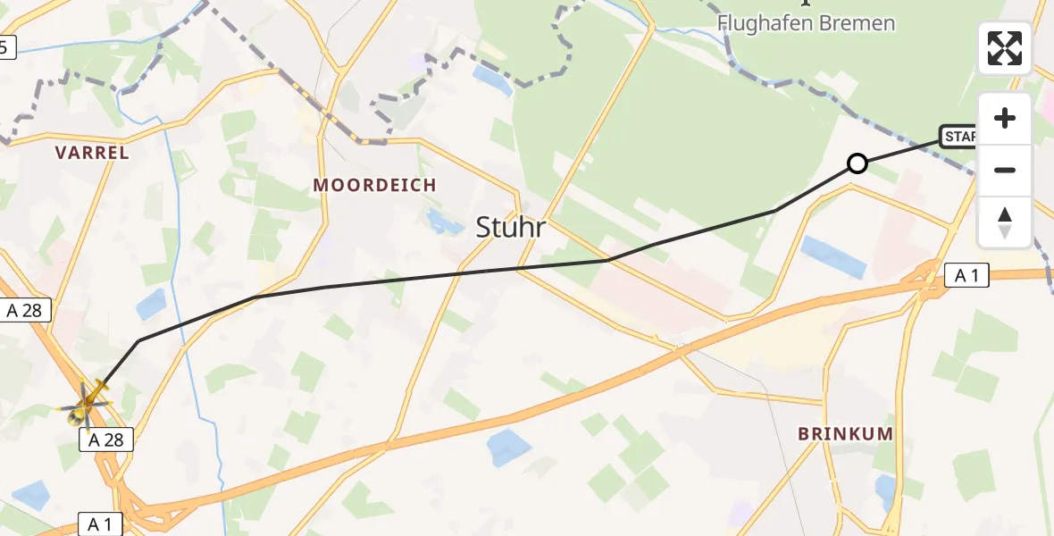 Flugroute Rettungshubschrauber Bremen - Stuhr, 21 Juni 2026, 16:22