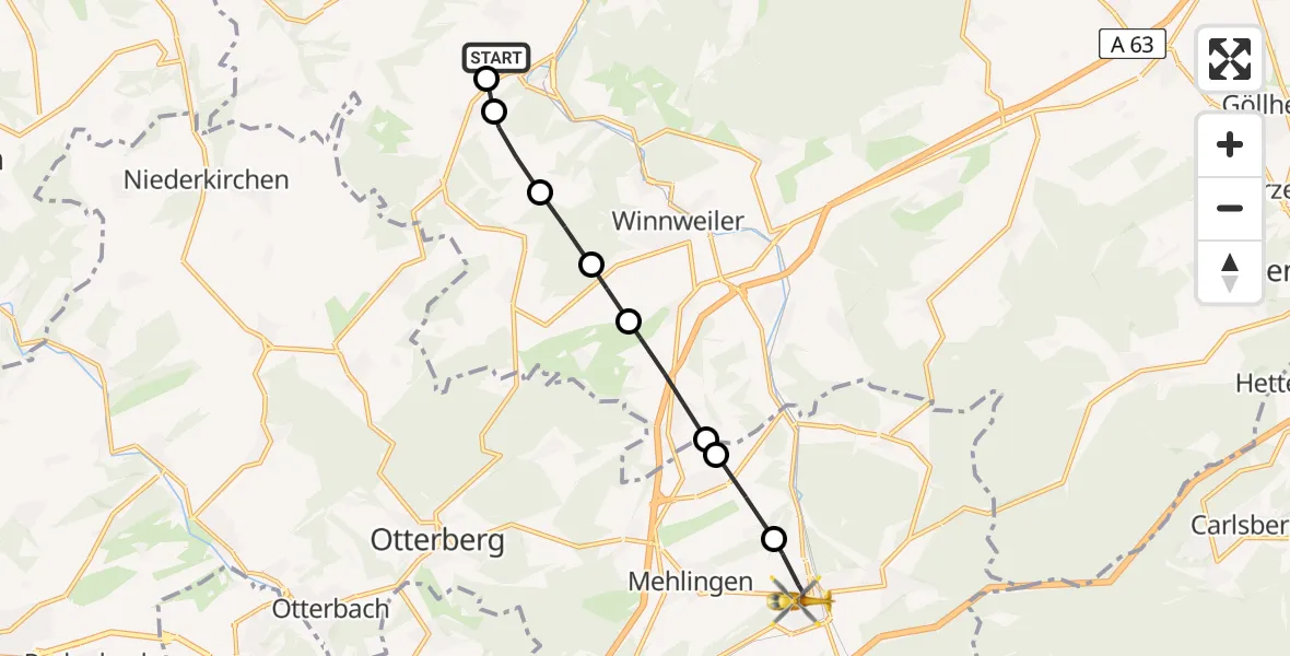 Flugroute Rettungshubschrauber Imsweiler UL - Enkenbach-Alsenborn, 21 Juni 2026, 16:31