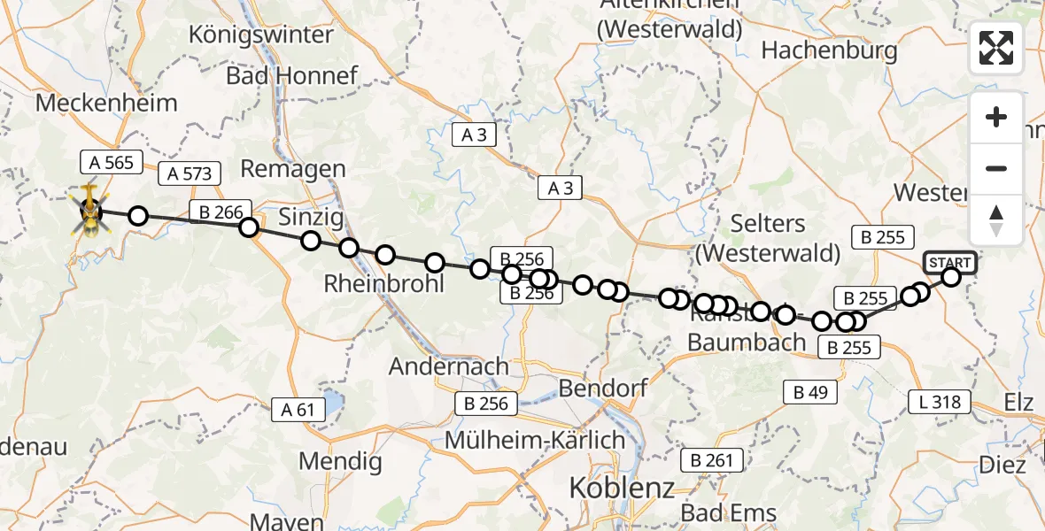 Flugroute Rettungshubschrauber Salz - Kalenborn, 21 Juni 2026, 16:36