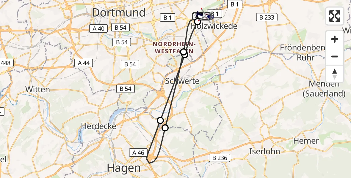 Flugroute Polizeihubschrauber Dortmund Flughafen - Dortmund Flughafen, 21 Juni 2026, 17:01