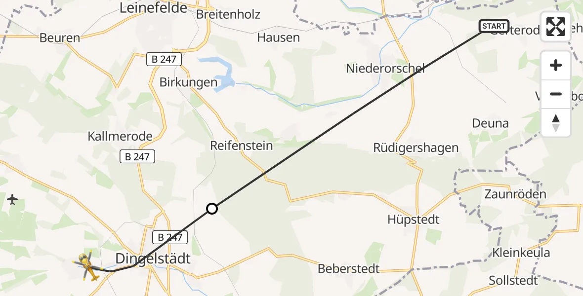 Flugroute Rettungshubschrauber Niederorschel - Dingelstädt, 21 Juni 2026, 17:02