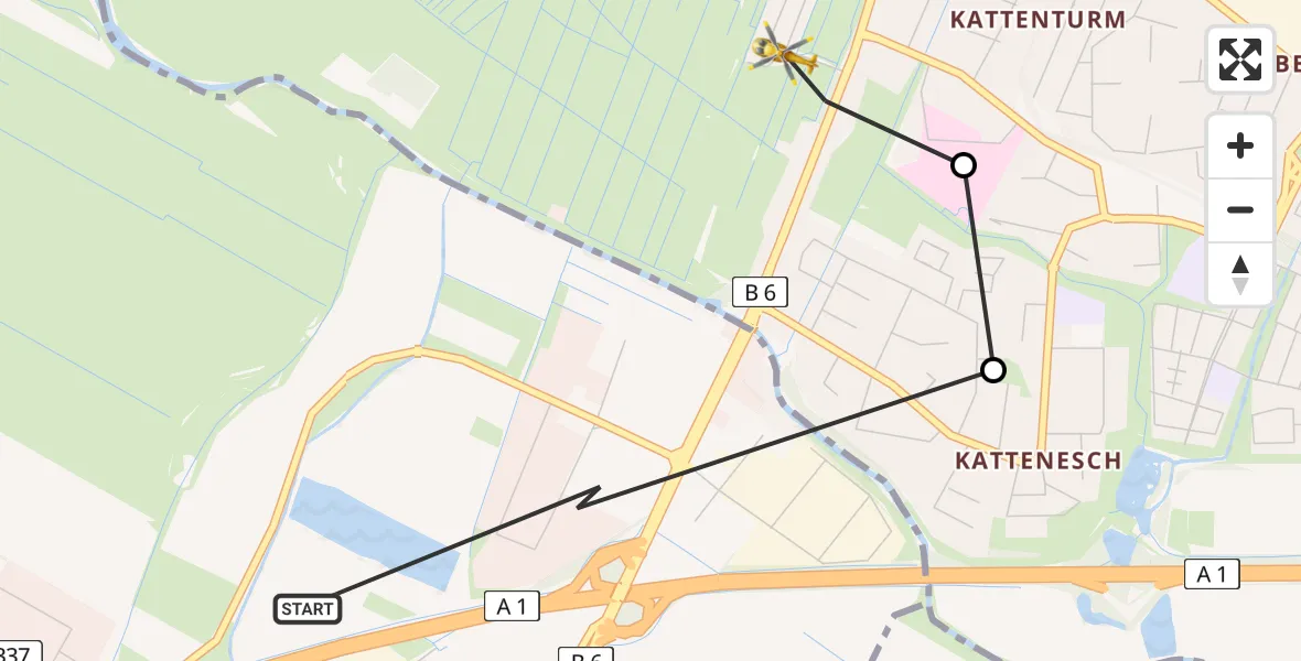 Flugroute Rettungshubschrauber Stuhr - Bremen, 21 Juni 2026, 17:06