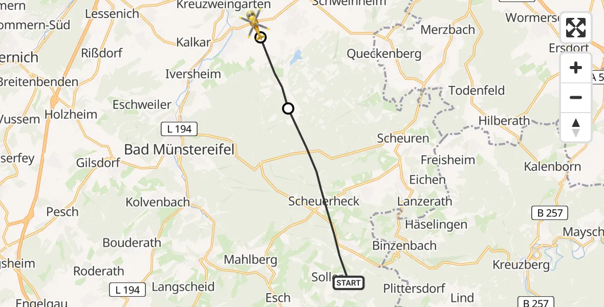 Flugroute Ambulanzhubschrauber Bad Münstereifel - Bad Münstereifel, 21 Juni 2026, 17:10