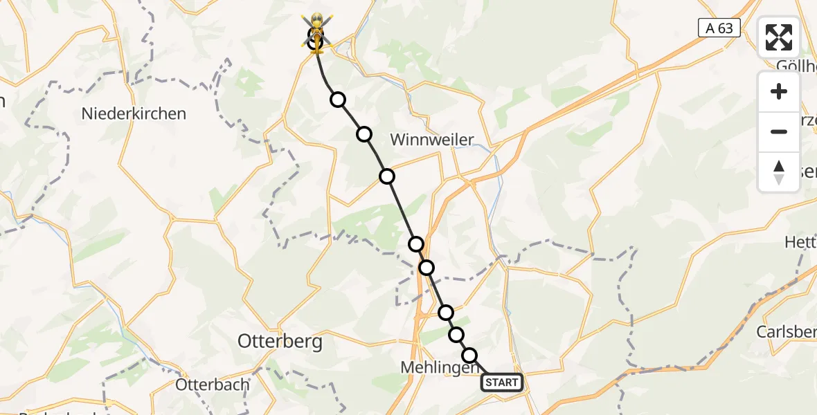 Flugroute Rettungshubschrauber Enkenbach-Alsenborn - Imsweiler UL, 21 Juni 2026, 17:14
