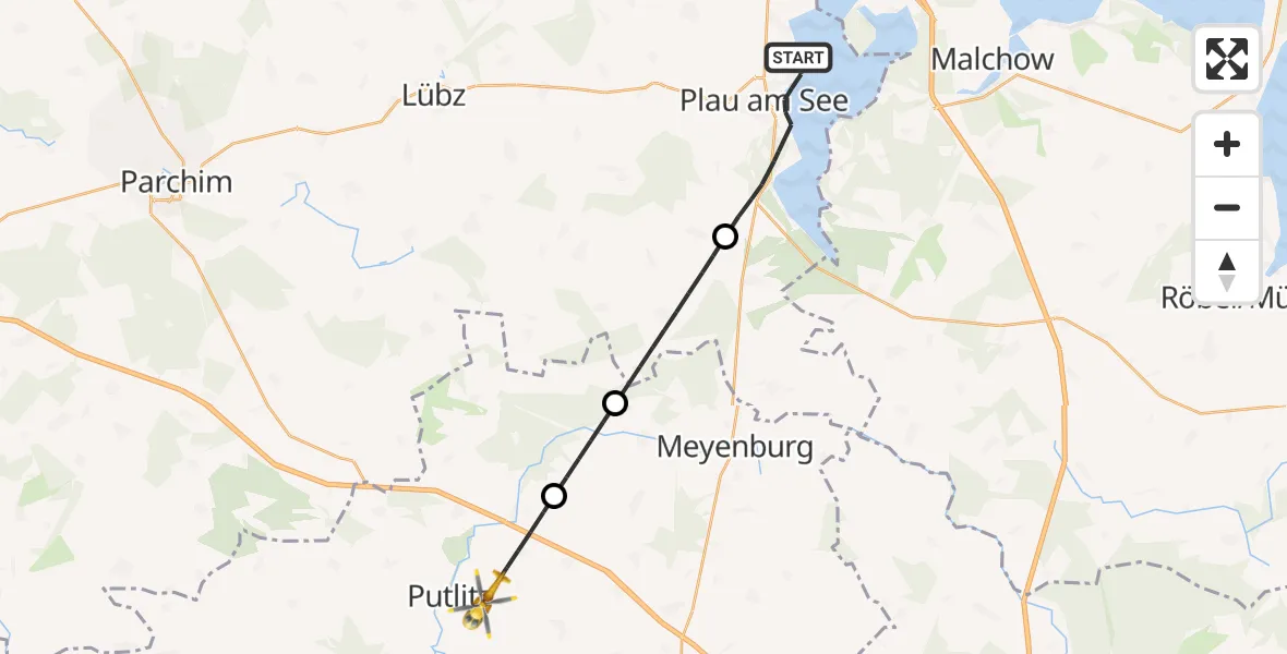 Flugroute Rettungshubschrauber Plau am See - Putlitz, 21 Juni 2026, 17:21