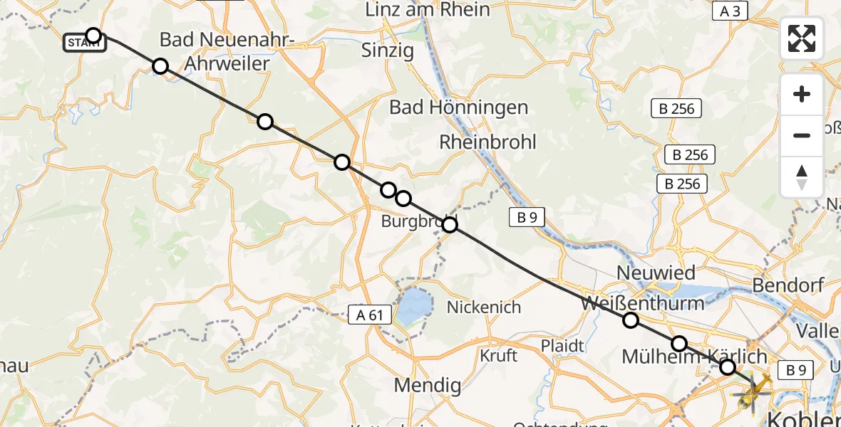 Flugroute Rettungshubschrauber Kalenborn - Koblenz, 21 Juni 2026, 17:28