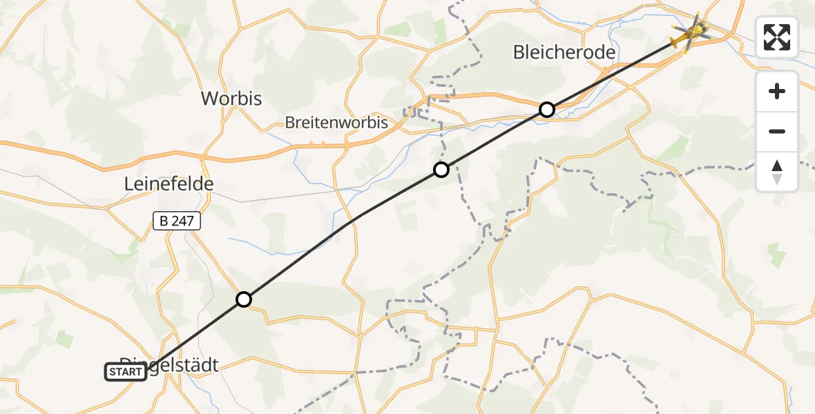 Flugroute Rettungshubschrauber Dingelstädt - Bleicherode, 21 Juni 2026, 17:30