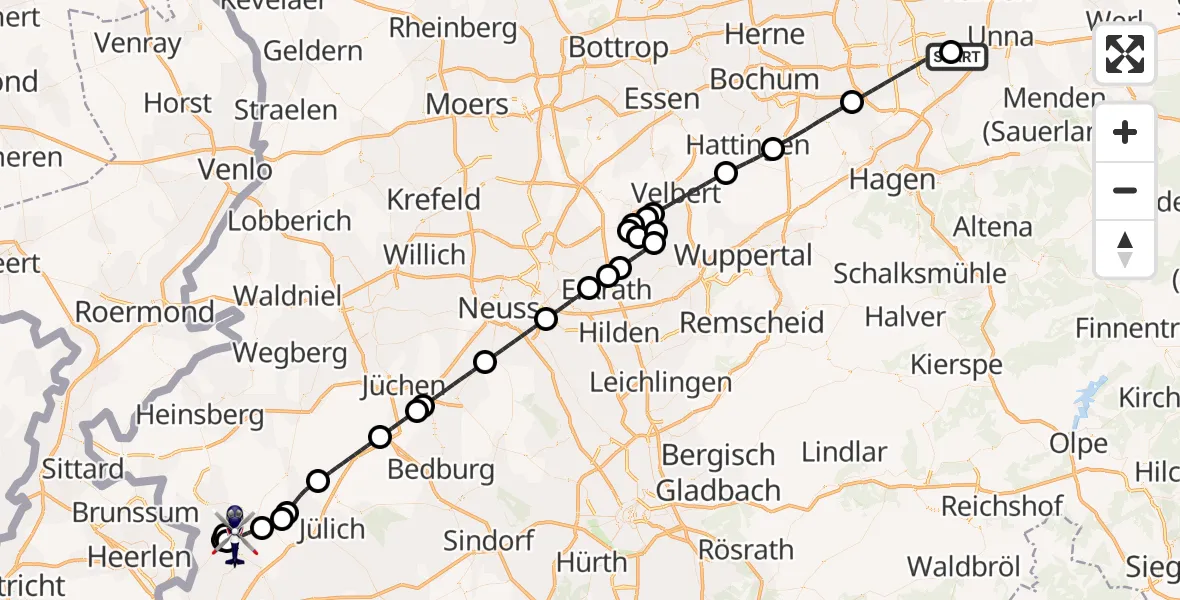 Flugroute Polizeihubschrauber Dortmund Flughafen - Baesweiler, 21 Juni 2026, 17:40