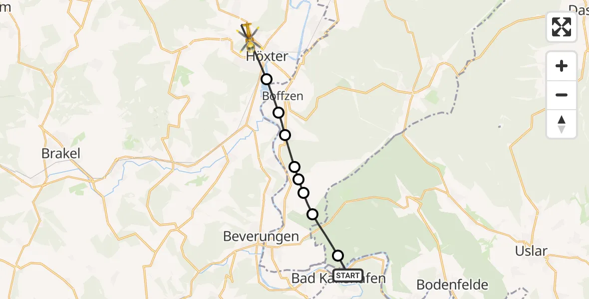 Flugroute Rettungshubschrauber Bad Karlshafen - Höxter, 21 Juni 2026, 17:41