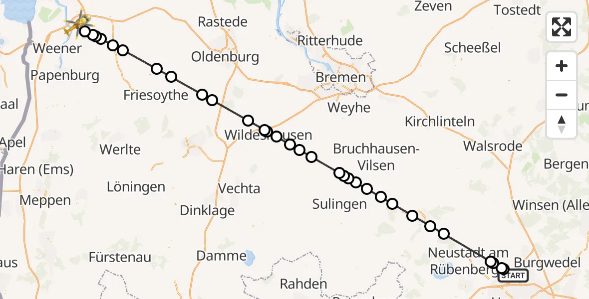 Flugroute Rettungshubschrauber Flughafen Hannover - Leer (Ostfriesland), 21 Juni 2026, 17:42