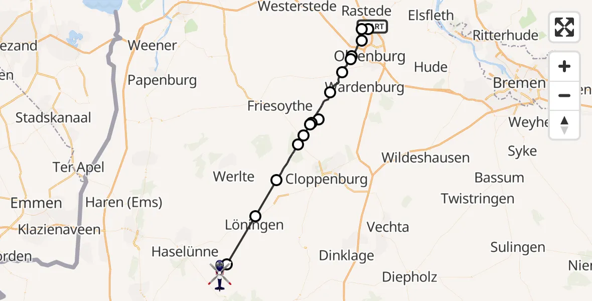 Flugroute Polizeihubschrauber Rastede - Berge, 21 Juni 2026, 17:48