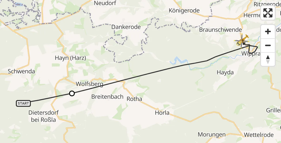 Flugroute Rettungshubschrauber Südharz - Sangerhausen, 21 Juni 2026, 17:50
