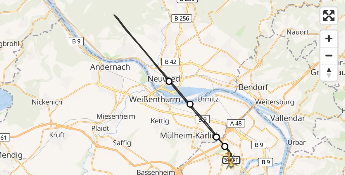 Flugroute Rettungshubschrauber Koblenz - Koblenz, 21 Juni 2026, 17:50