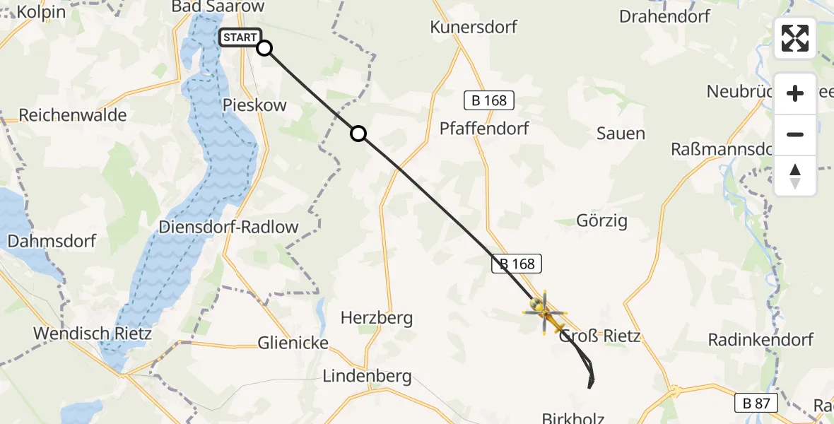Flugroute Rettungshubschrauber Bad Saarow Hospital - Rietz-Neuendorf, 21 Juni 2026, 18:02