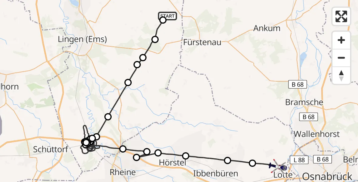 Flugroute Polizeihubschrauber Handrup - Westerkappeln, 21 Juni 2026, 18:09