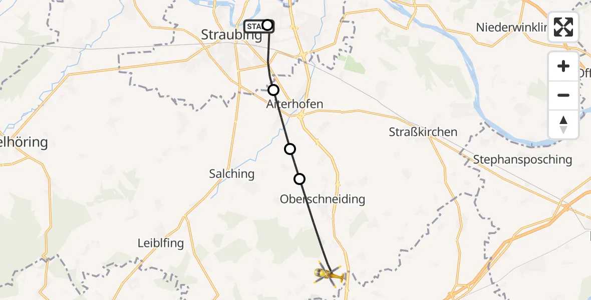Flugroute Rettungshubschrauber Sankt Elisabeth Hospital Straubing - Oberschneiding, 21 Juni 2026, 18:26