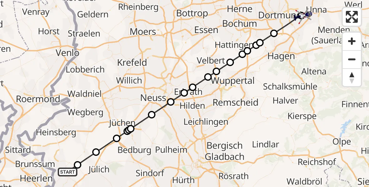 Flugroute Polizeihubschrauber Baesweiler - Dortmund Flughafen, 21 Juni 2026, 18:36