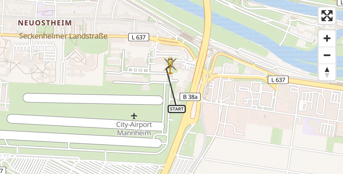 Flugroute Rettungshubschrauber Mannheim-City Flughafen - Mannheim-City Flughafen, 21 Juni 2026, 18:51