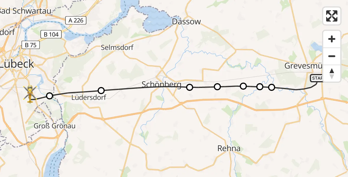 Flugroute Rettungshubschrauber Grevesmühlen - Lübeck, 21 Juni 2026, 18:51