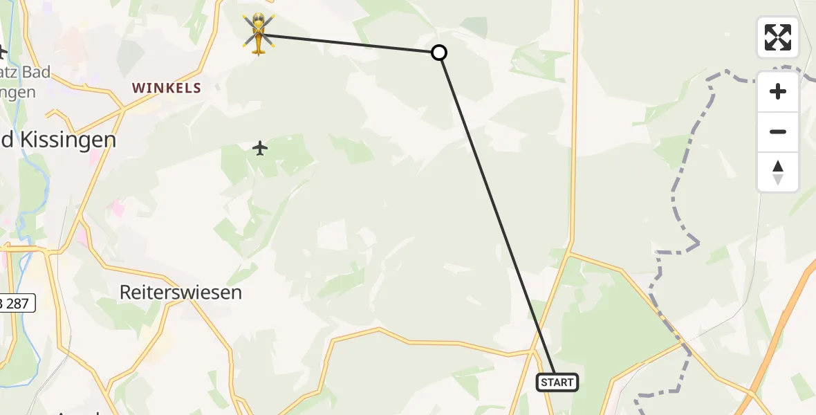 Flugroute Rettungshubschrauber Oerlenbach - Bad Kissingen, 21 Juni 2026, 19:25