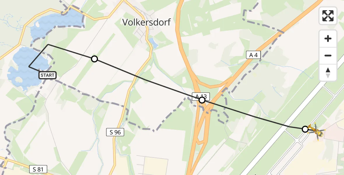 Flugroute Rettungshubschrauber Moritzburg - Dresden Bundespolizei Hubschrauberlandeplatz, 21 Juni 2026, 19:32