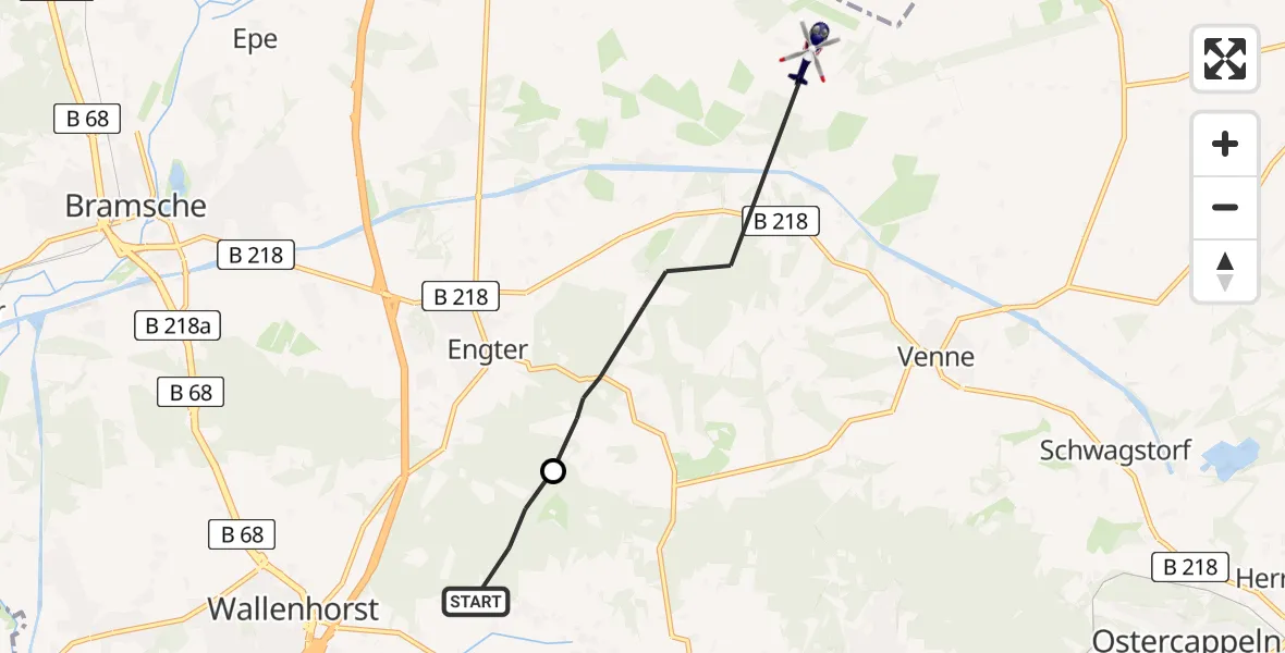 Flugroute Polizeihubschrauber Wallenhorst - Bramsche, 21 Juni 2026, 19:33