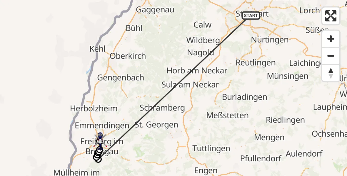 Flugroute Polizeihubschrauber Stuttgart - Freiburg im Breisgau Flugplatz, 21 Juni 2026, 20:27