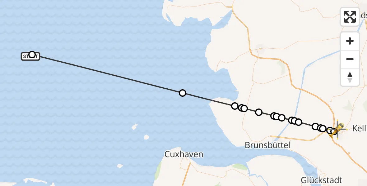Flugroute Ambulanzhubschrauber Helgoland Marinehubschrauberstützpunkt - Itzehoe, 21 Juni 2026, 22:14