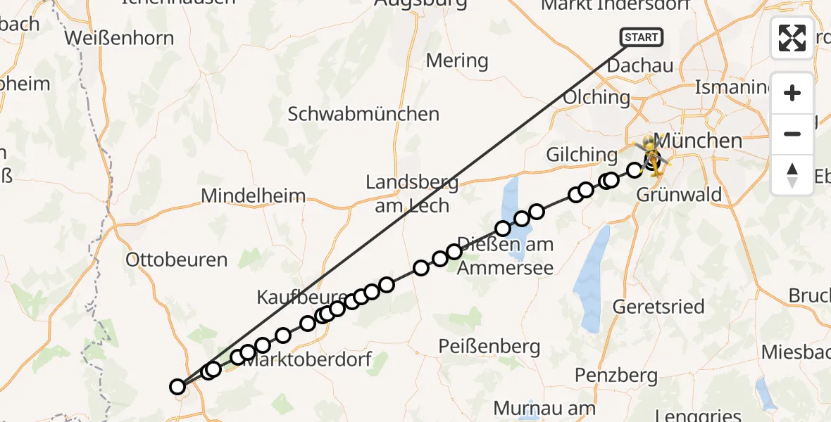 Flugroute Rettungshubschrauber Röhrmoos - DRF Air Rescue München Hubschrauberlandeplatz, 21 Juni 2026, 23:02