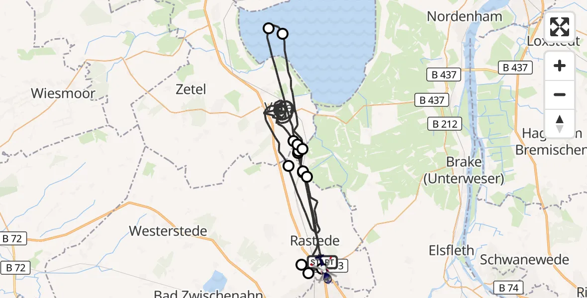 Flugroute Polizeihubschrauber Rastede - Oldenburg Police Hubschrauberlandeplatz, 21 Juni 2026, 23:04