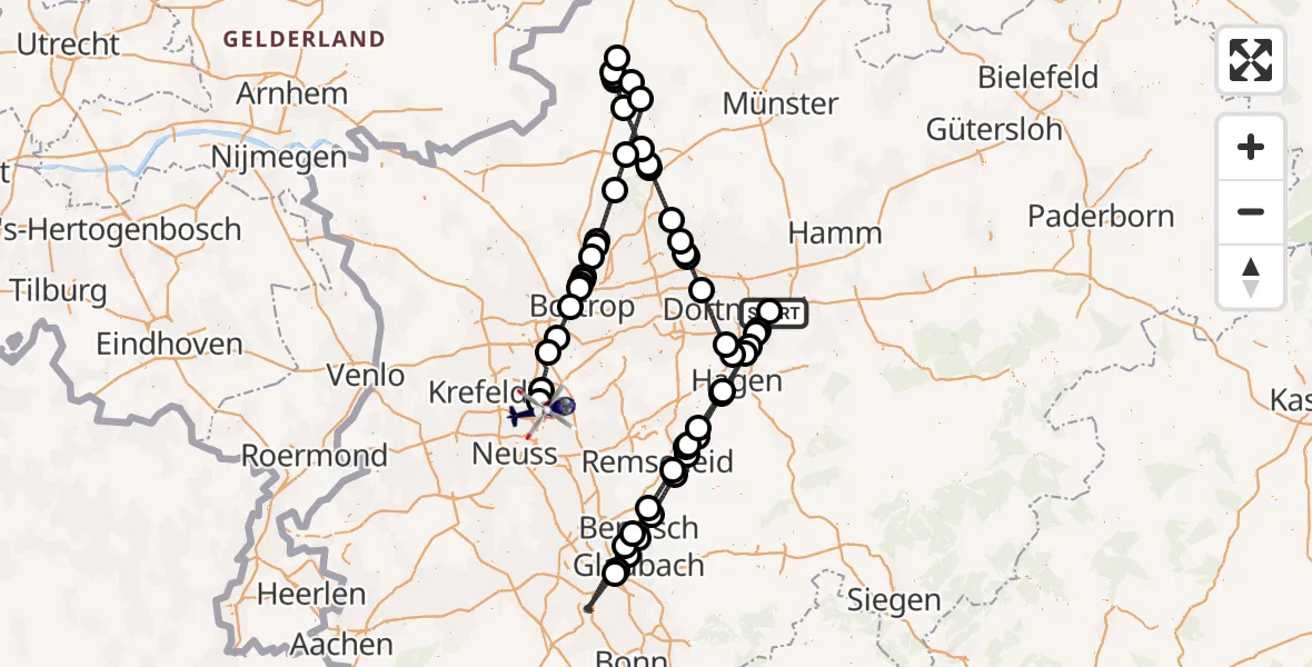 Flugroute Polizeihubschrauber Dortmund Flughafen - Düsseldorf Flughafen, 21 Juni 2026, 23:28