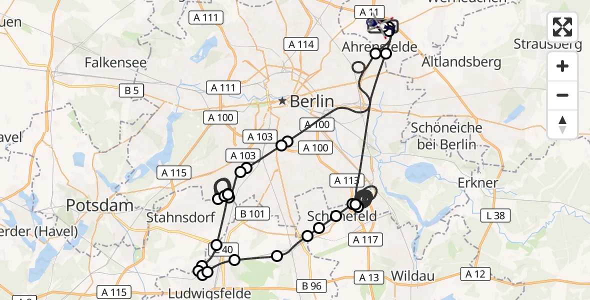 Flugroute Polizeihubschrauber Ahrensfelde Hubschrauberlandeplatz - Ahrensfelde Hubschrauberlandeplatz, 21 Juni 2026, 23:41