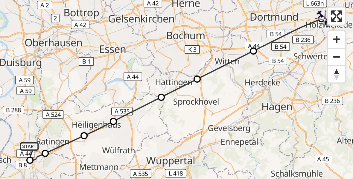 Flugroute Polizeihubschrauber Düsseldorf Flughafen - Dortmund Flughafen, 22 Juni 2026, 02:09