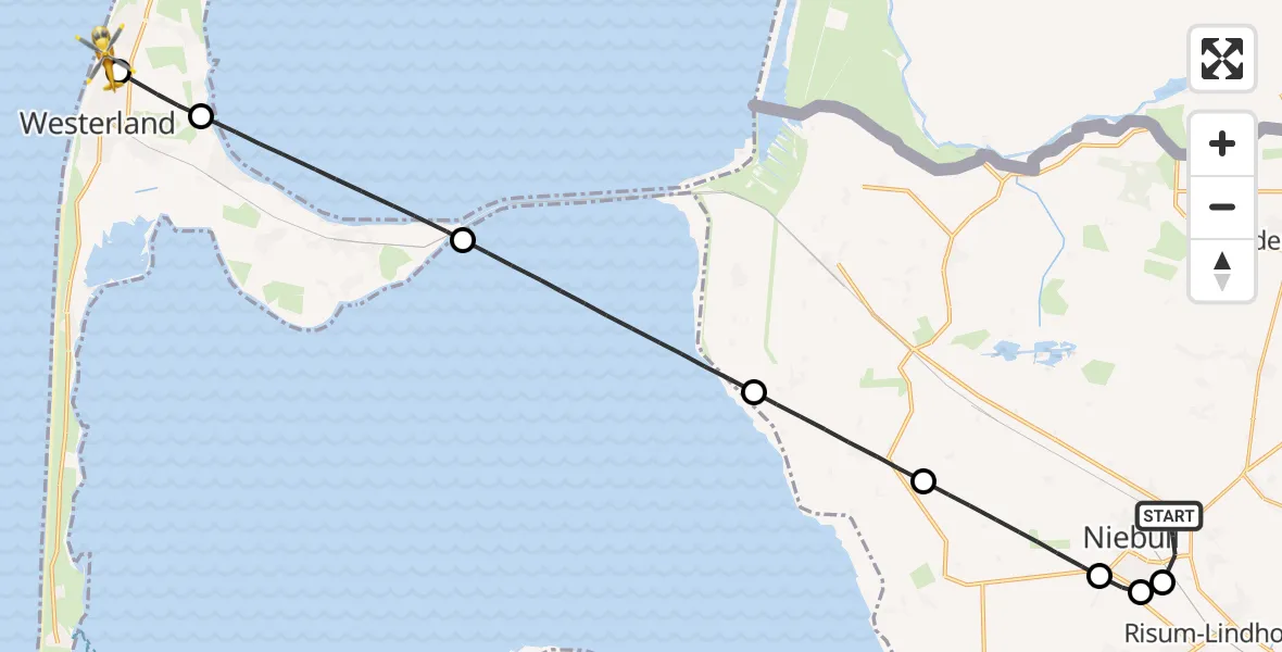 Flugroute Rettungshubschrauber Niebüll - Sylt, 22 Juni 2026, 02:16