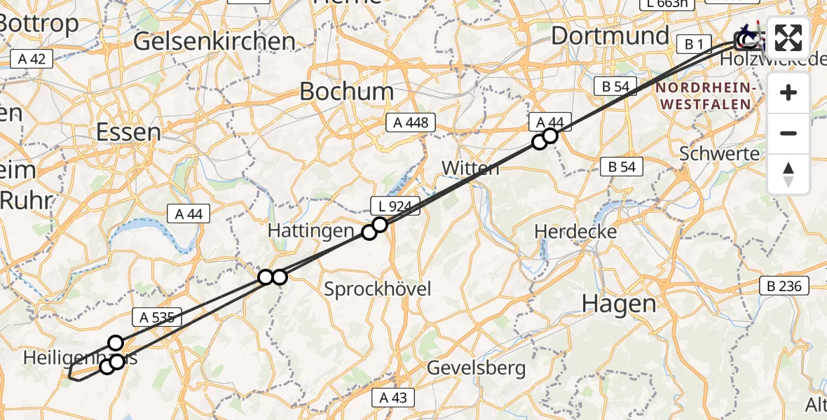Flugroute Polizeihubschrauber Dortmund Flughafen - Dortmund Flughafen, 22 Juni 2026, 03:06