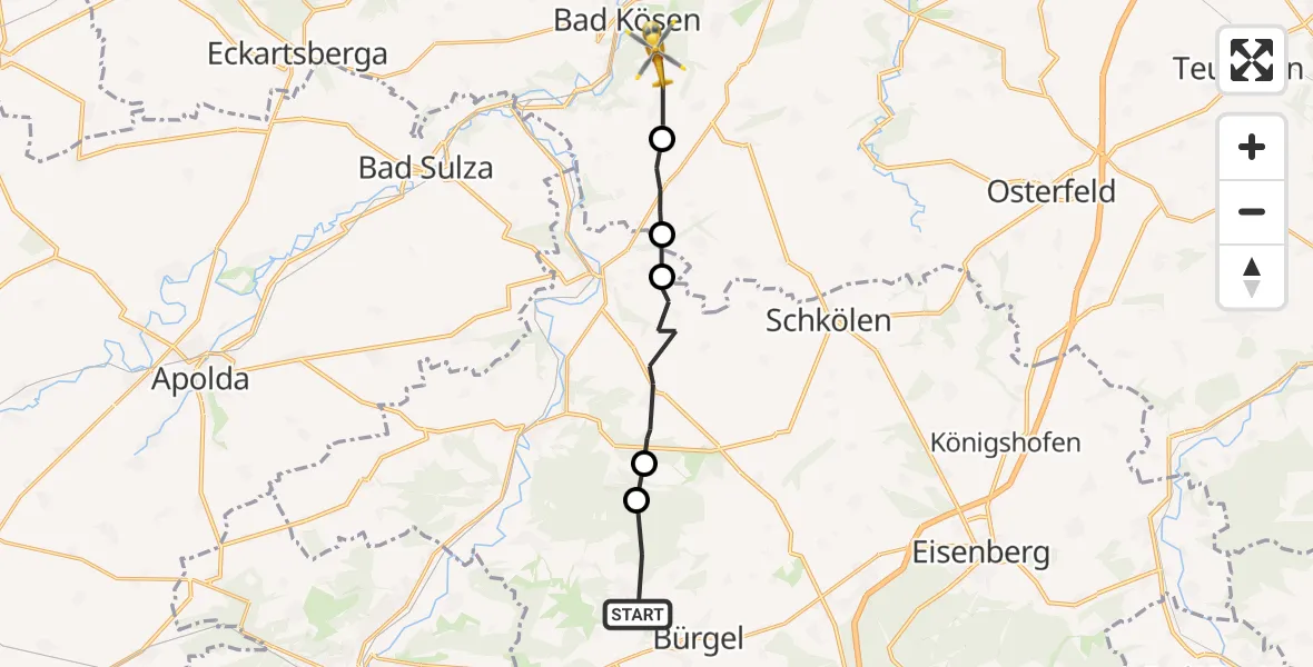 Flugroute Rettungshubschrauber Graitschen b.Bürgel - Naumburg (Saale), 22 Juni 2026, 05:34