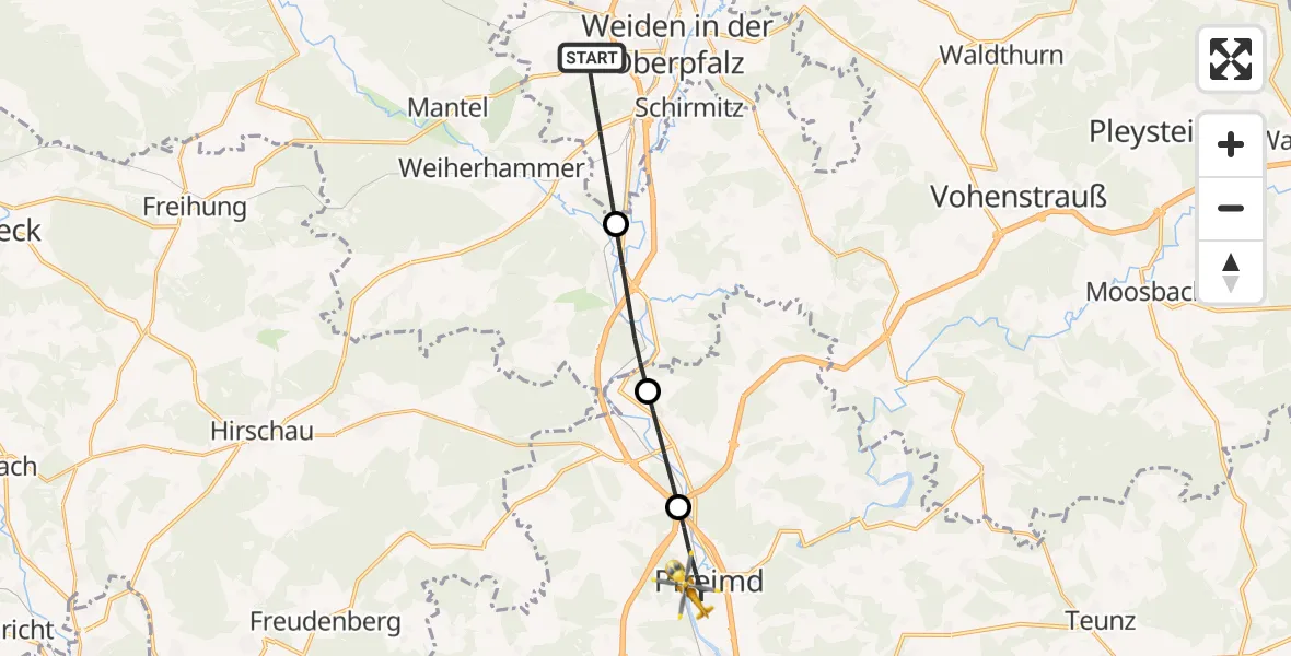 Flugroute Rettungshubschrauber Weiden i.d.OPf. - Pfreimd, 22 Juni 2026, 05:39
