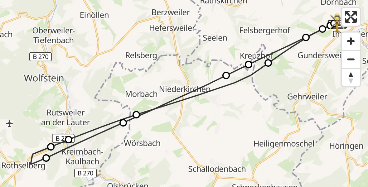 Flugroute Rettungshubschrauber Imsweiler UL - Imsweiler UL, 22 Juni 2026, 05:52