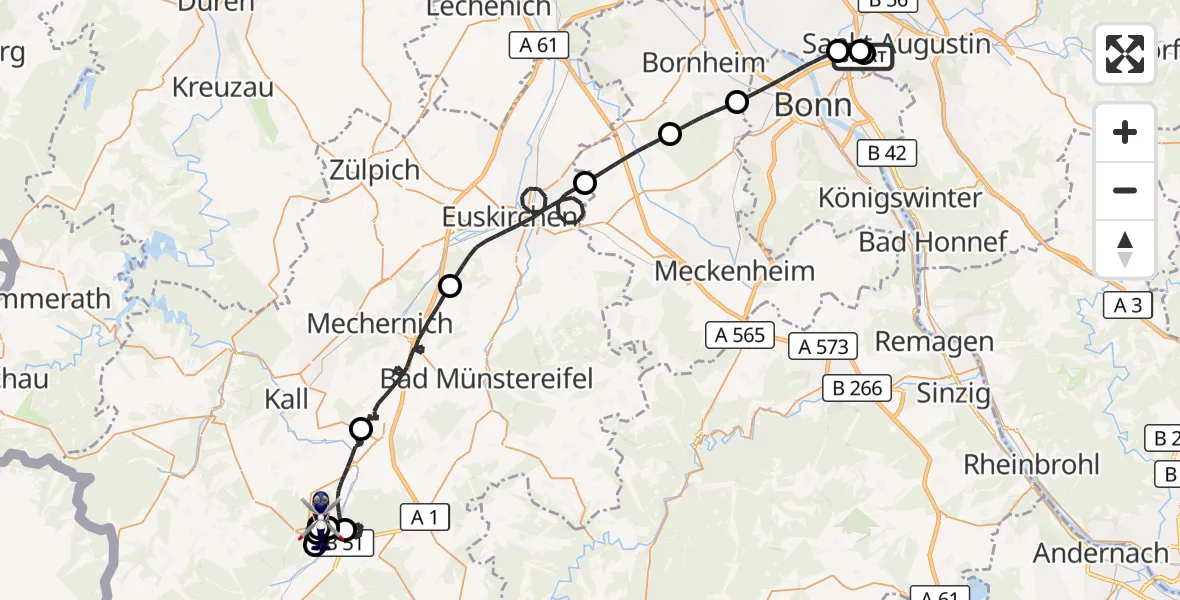 Flugroute Polizeihubschrauber Sankt Augustin - Nettersheim, 22 Juni 2026, 06:25