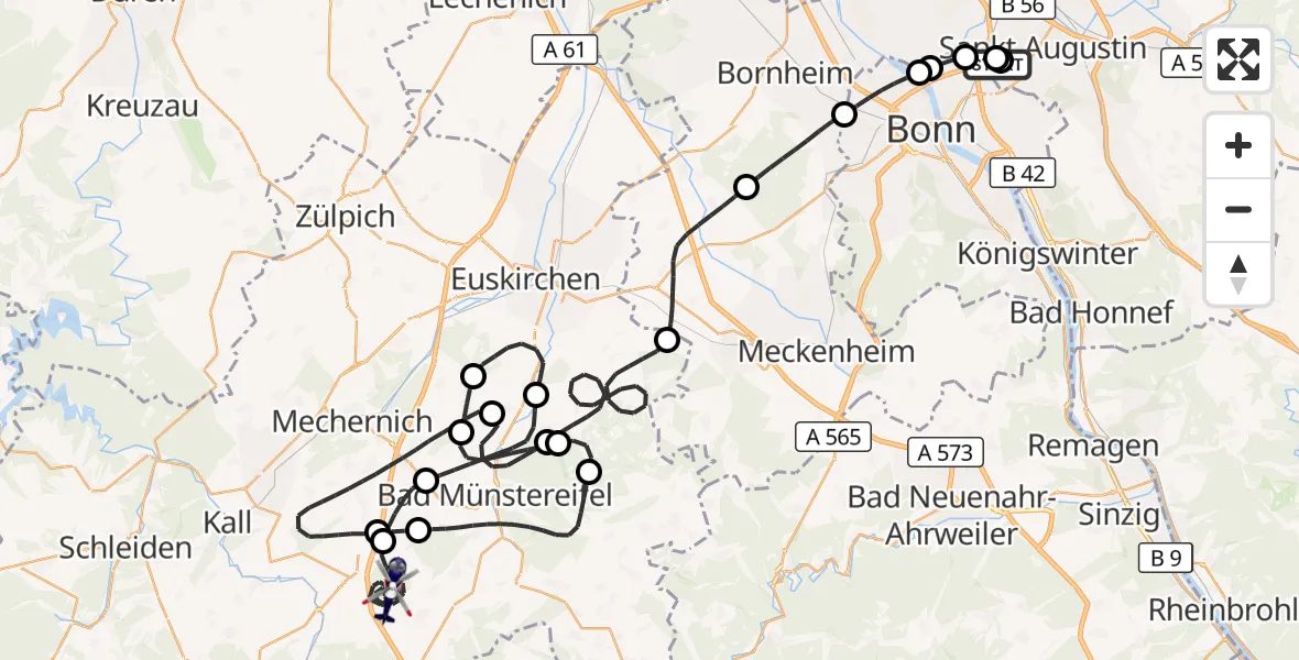 Flugroute Polizeihubschrauber Sankt Augustin - Nettersheim, 22 Juni 2026, 06:36