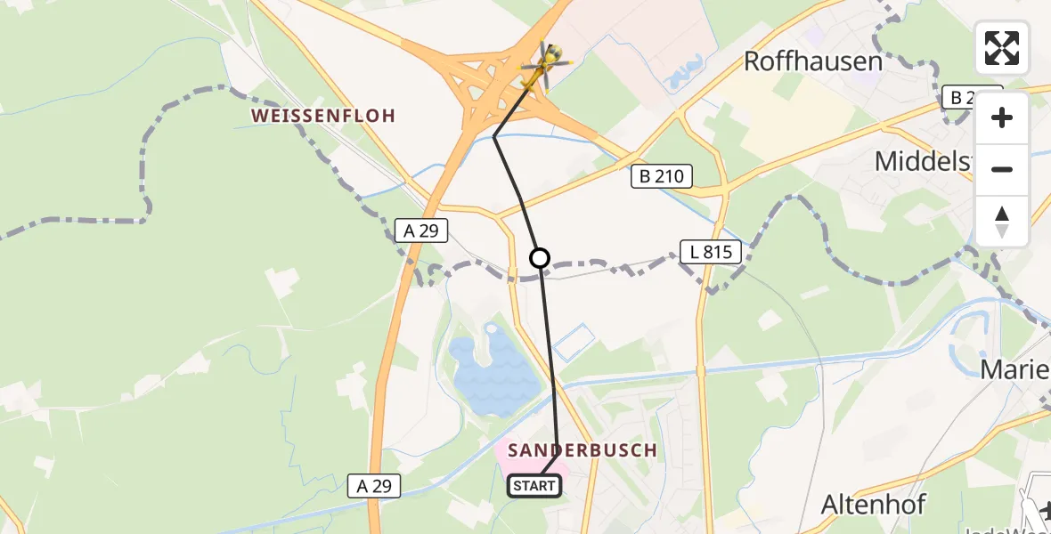 Flugroute Rettungshubschrauber Sande - Schortens, 22 Juni 2026, 06:43