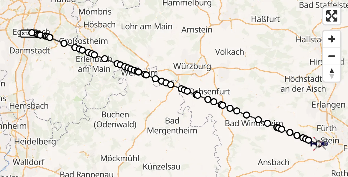 Flugroute Polizeihubschrauber Flughafen Frankfurt-Egelsbach - Stein, 22 Juni 2026, 06:48