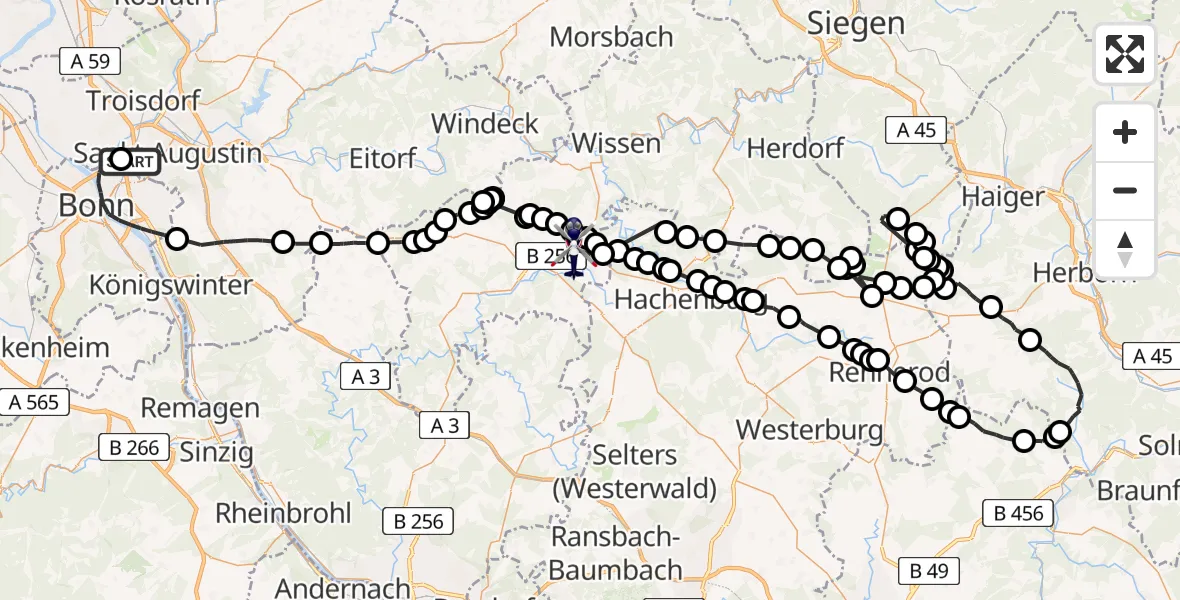 Flugroute Polizeihubschrauber Sankt Augustin - Sörth, 22 Juni 2026, 06:52