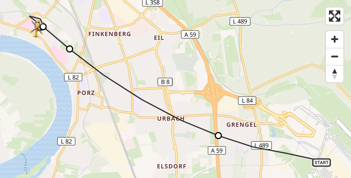Flugroute Rettungshubschrauber Köln Bonn Flughafen - Köln, 22 Juni 2026, 06:57