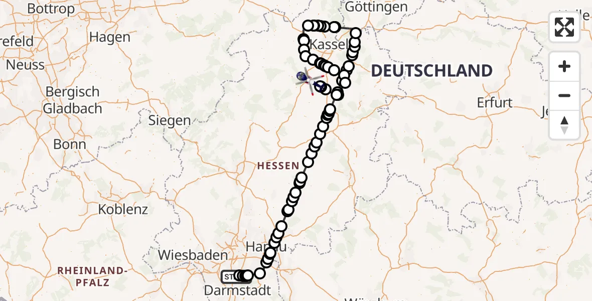 Flugroute Polizeihubschrauber Flughafen Frankfurt-Egelsbach - Wabern, 22 Juni 2026, 06:59