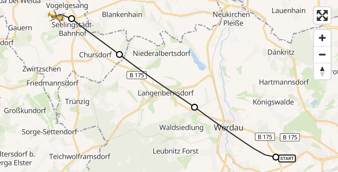 Flugroute Rettungshubschrauber ADAC Air Rescue Station Zwickau Hubschrauberlandeplatz - Braunichswalde, 22 Juni 2026, 07:06