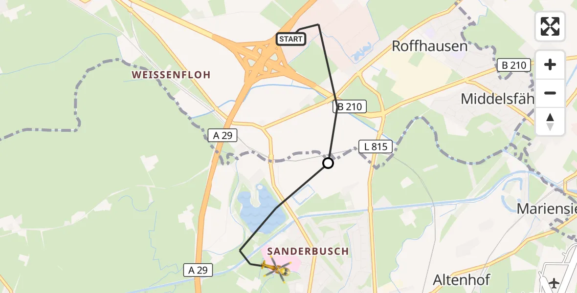 Flugroute Rettungshubschrauber Schortens - Sande, 22 Juni 2026, 07:20